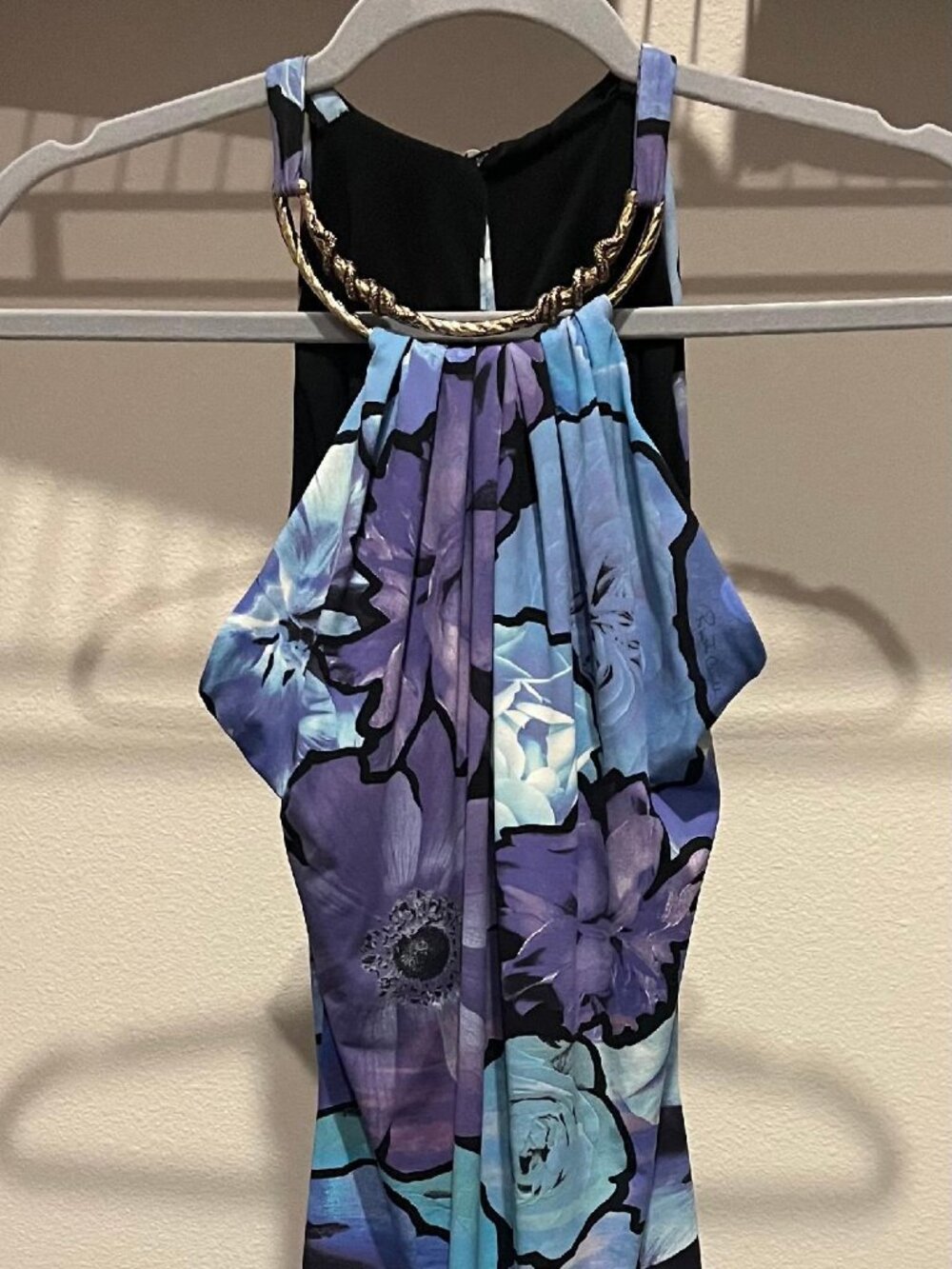 Roberto Cavalli Blue Floral Midi Halter Dress 44